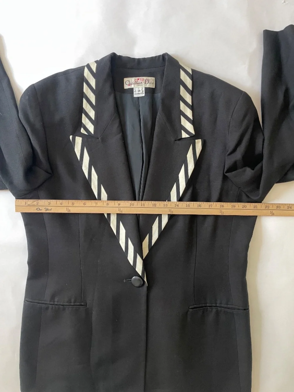 Vintage Christian Dior Blazer Skirt Suit Set Size 16 Black Zebra Stripe, 80s 90s